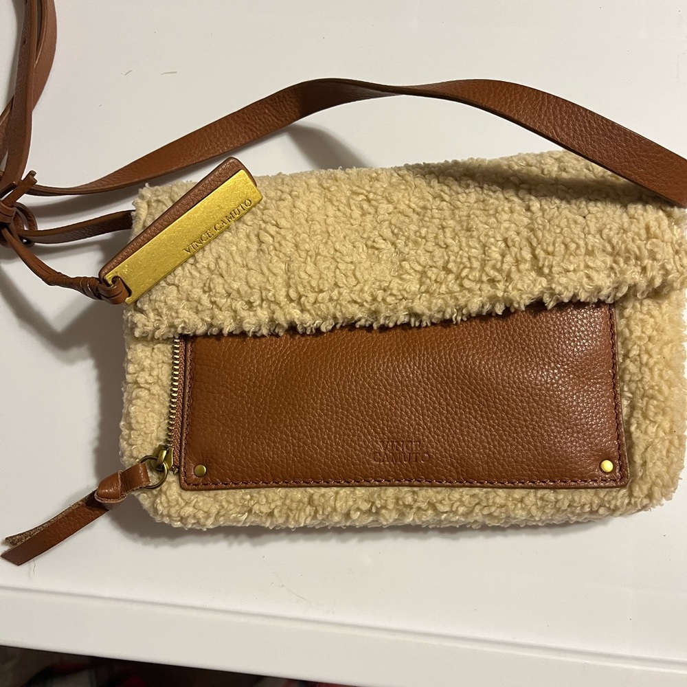Vince Camuto Brown and Cream Crossbody Bag